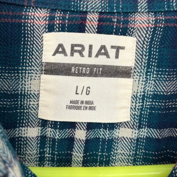 Ariat Men's western pearl snap Plaid Button Down flannel Shirt Retro Fit Lrg - Picture 6 of 6